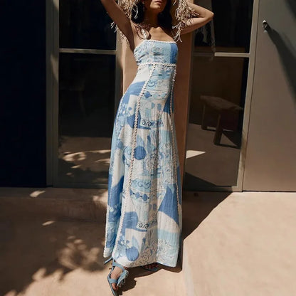 Kyoho Linen Blend Printed Flared Maxi Dress