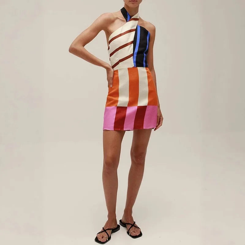 Multicolor Abstract Stripe Mini Dress