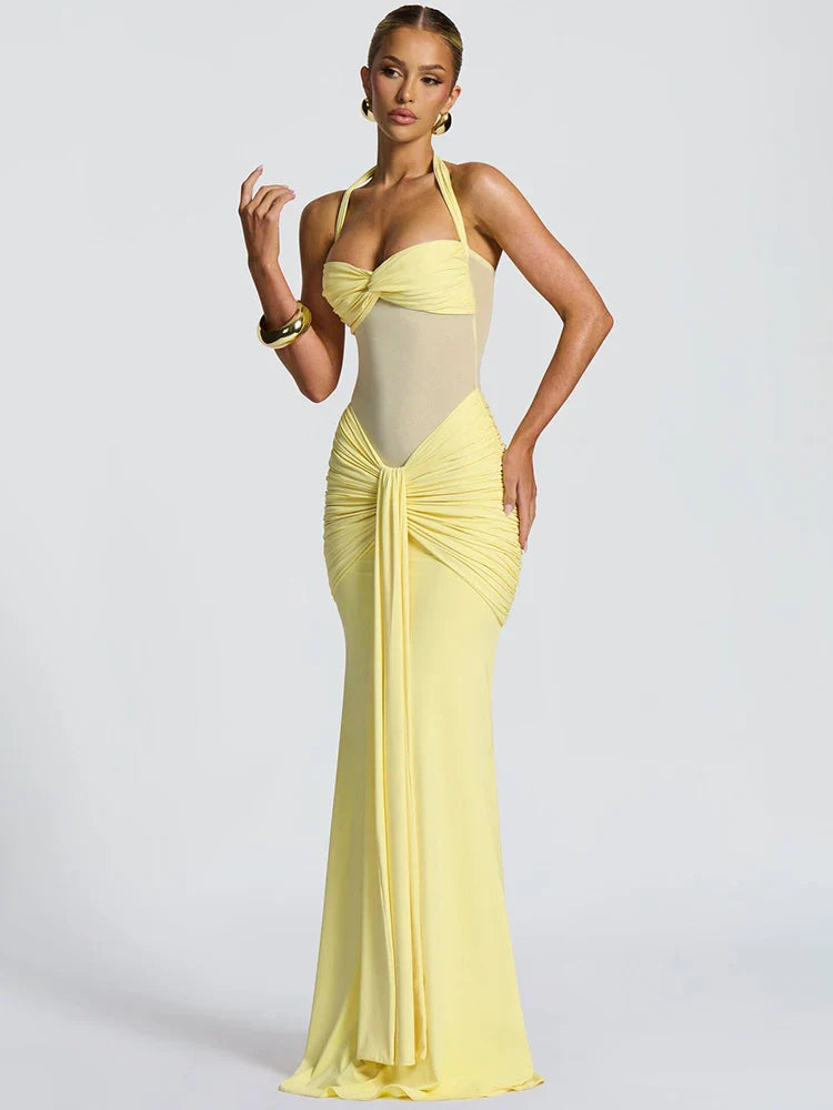 Vixen Halter Neck Bodycon Sheer Panel Maxi Dress