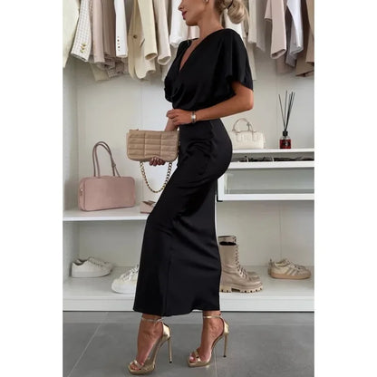 Satin V-Neck Knot Maxi Dress