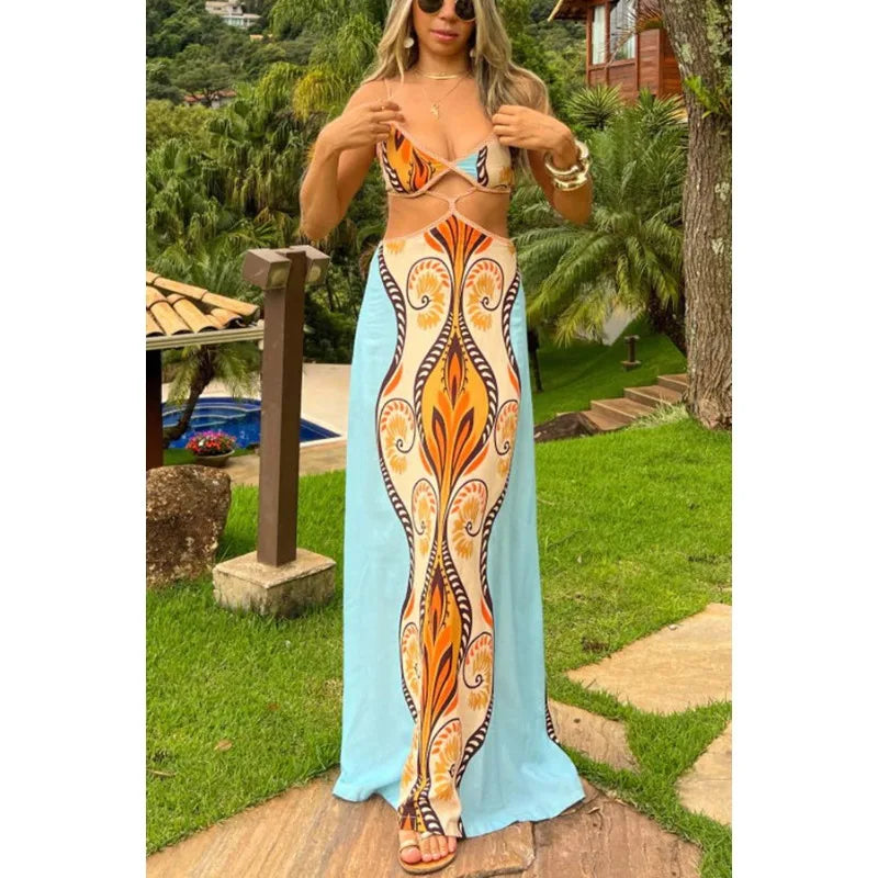 Summer Symphony Linen Blend Cutout Back Tie Maxi Dress