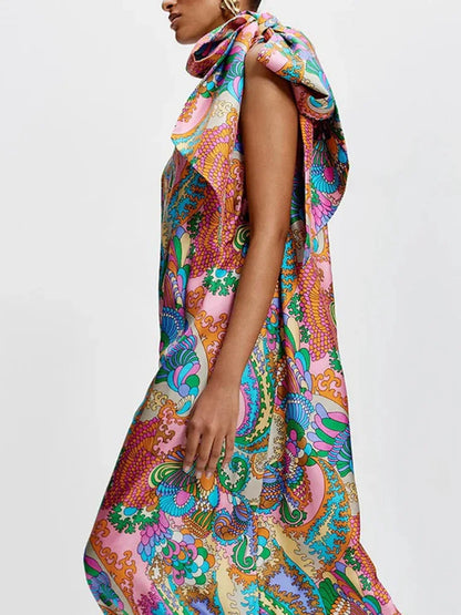 Neon Print Cutout Back Tie-Up Maxi Dress