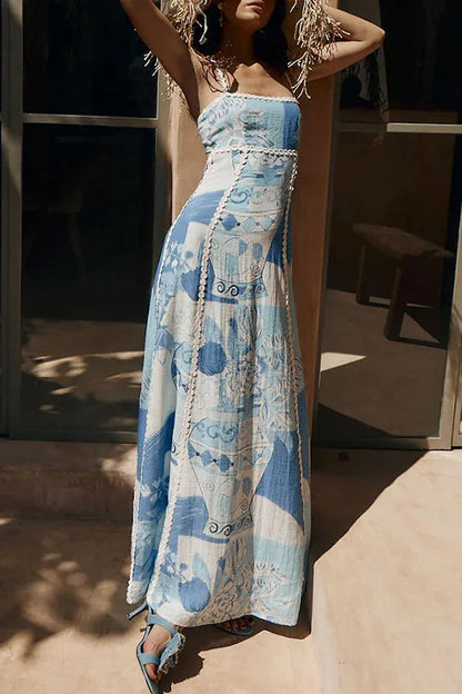 Kyoho Linen Blend Printed Flared Maxi Dress