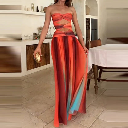 Be My Guest Metallic Pleated Strapless Maxi Dress