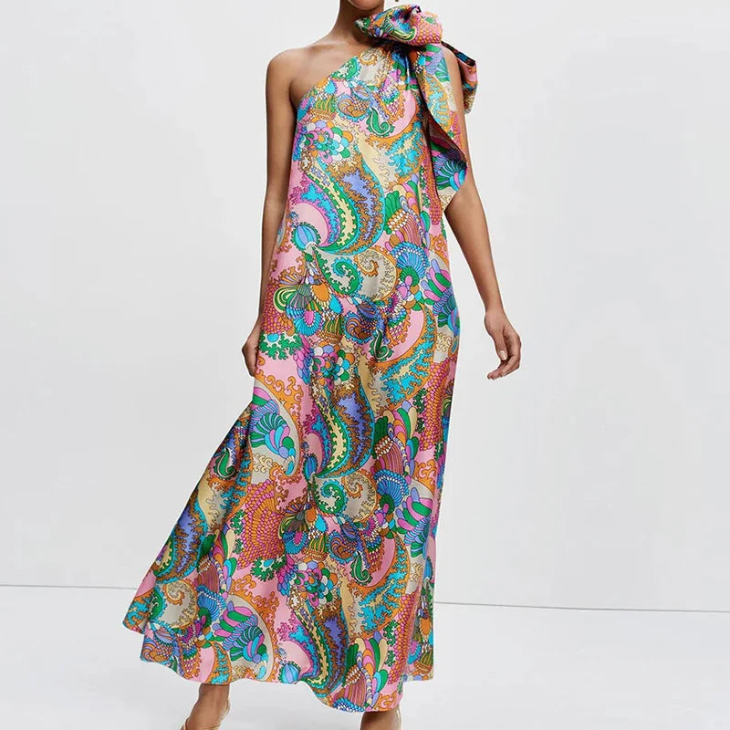 Neon Print Cutout Back Tie-Up Maxi Dress