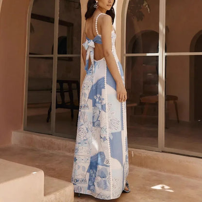 Kyoho Linen Blend Printed Flared Maxi Dress