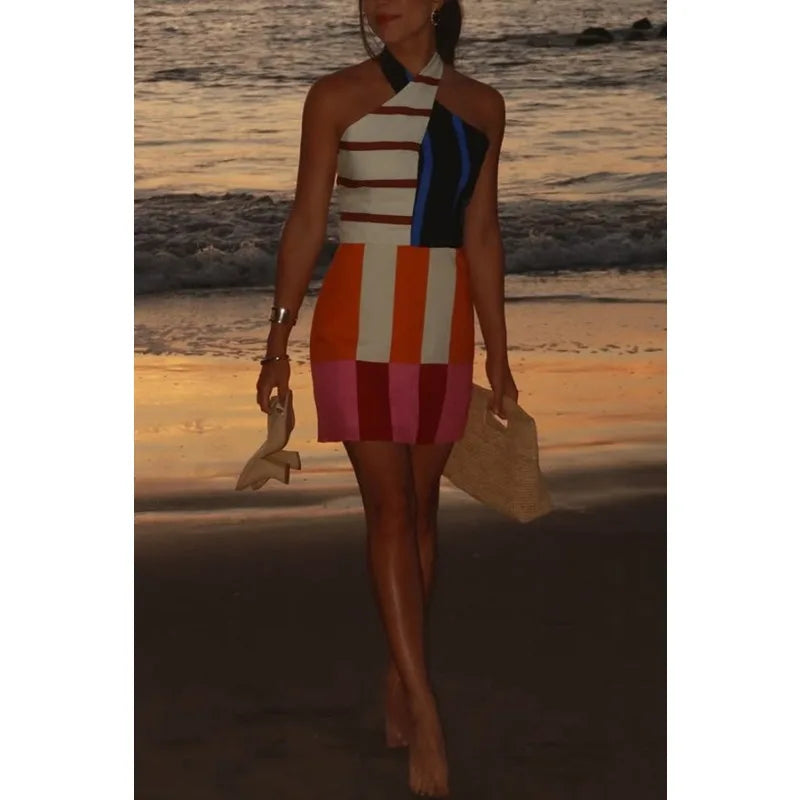 Multicolor Abstract Stripe Mini Dress