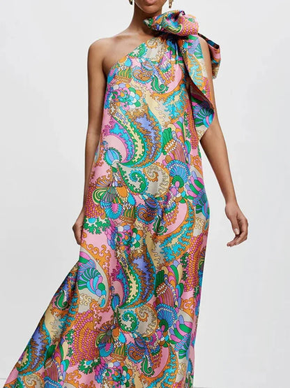 Neon Print Cutout Back Tie-Up Maxi Dress
