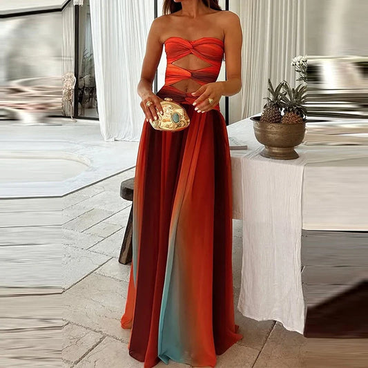 Be My Guest Metallic Pleated Strapless Maxi Dress