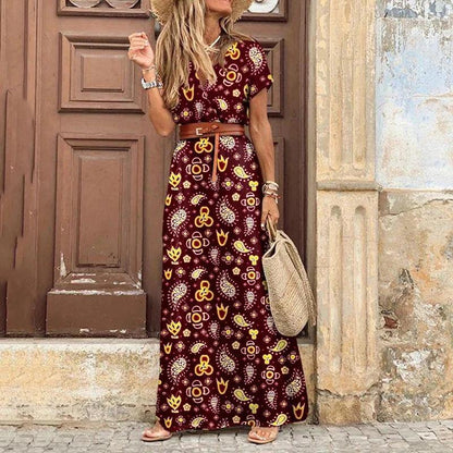Summer Beach Maxi Dress Women Floral Print Boho Long Dress Casual V-Neck Split Sexy Party Dress Robe Femme - SooLinen