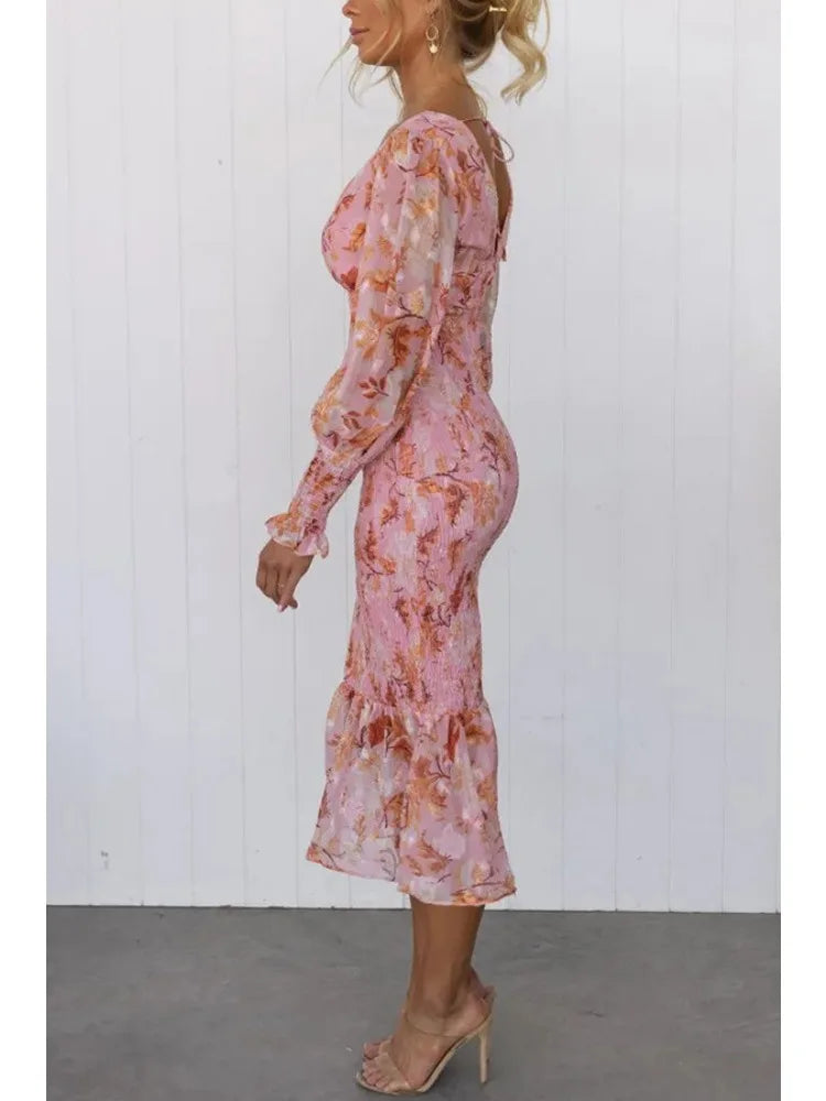 Garden Gathering Floral Smocked Waist Midi Dress