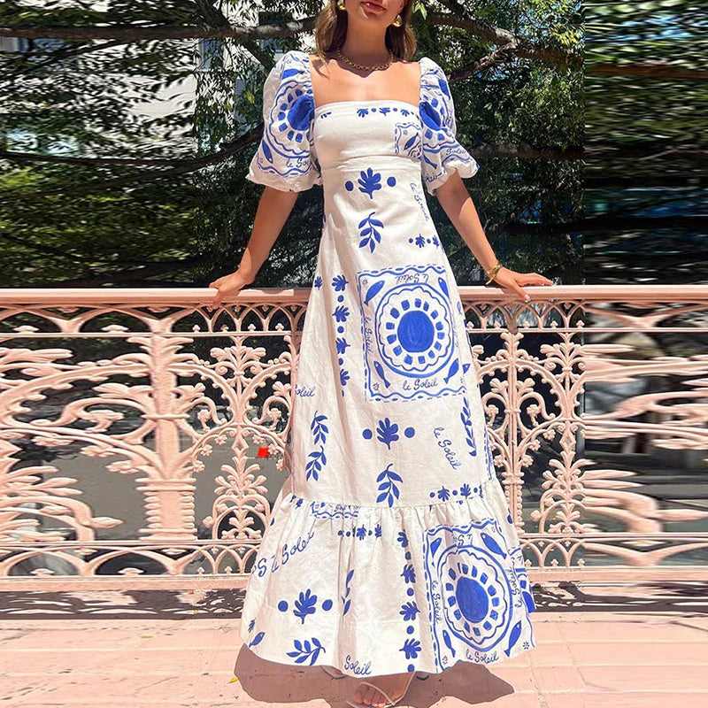 Embrace the Glamour Linen Blend Puff Sleeve Pocket Maxi Dress