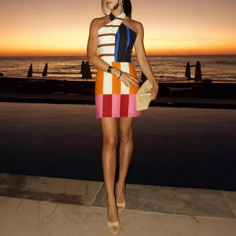 Multicolor Abstract Stripe Mini Dress