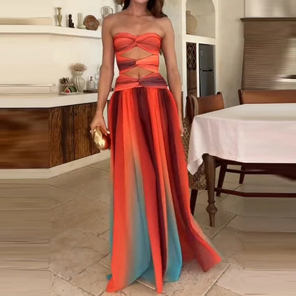 Be My Guest Metallic Pleated Strapless Maxi Dress