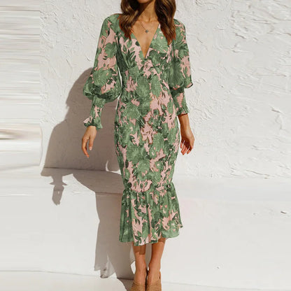 Rowena Floral Smocked Waist Bishop Sleeve Midi Dress