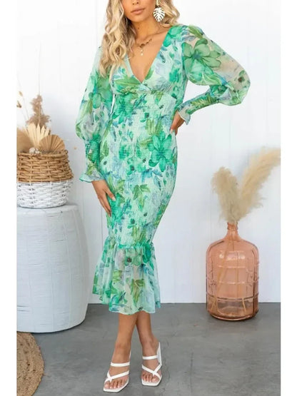 Garden Gathering Floral Smocked Waist Midi Dress