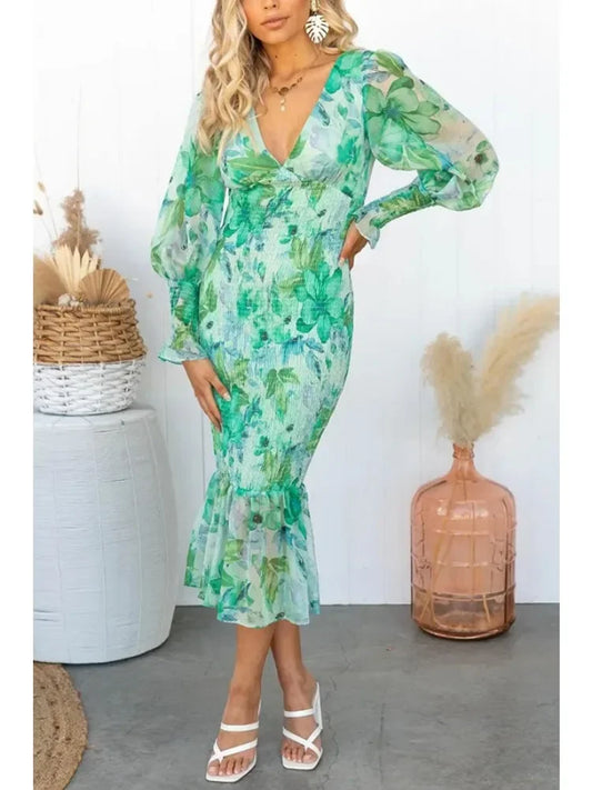 Garden Gathering Floral Smocked Waist Midi Dress