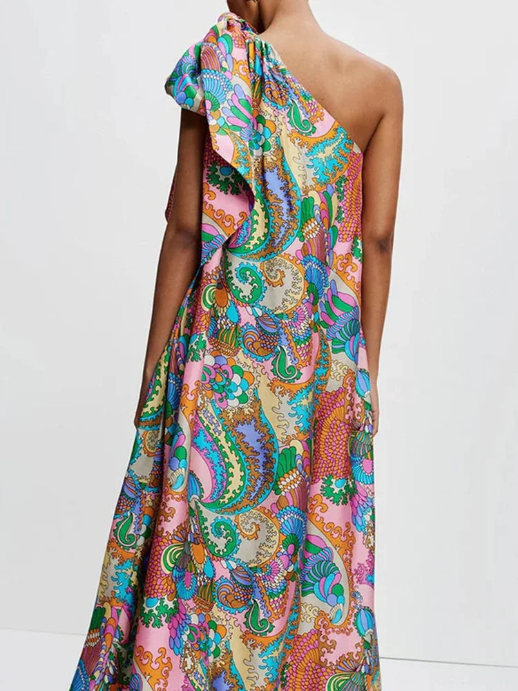 Neon Print Cutout Back Tie-Up Maxi Dress