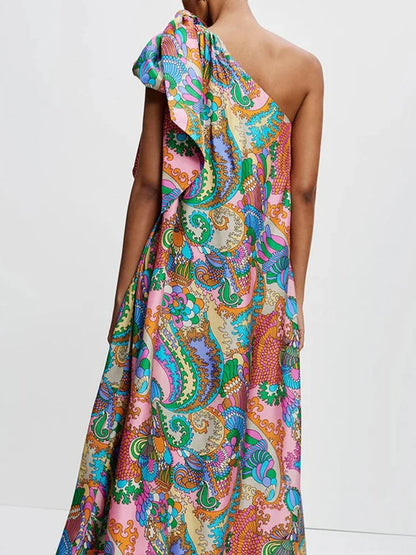 Neon Print Cutout Back Tie-Up Maxi Dress