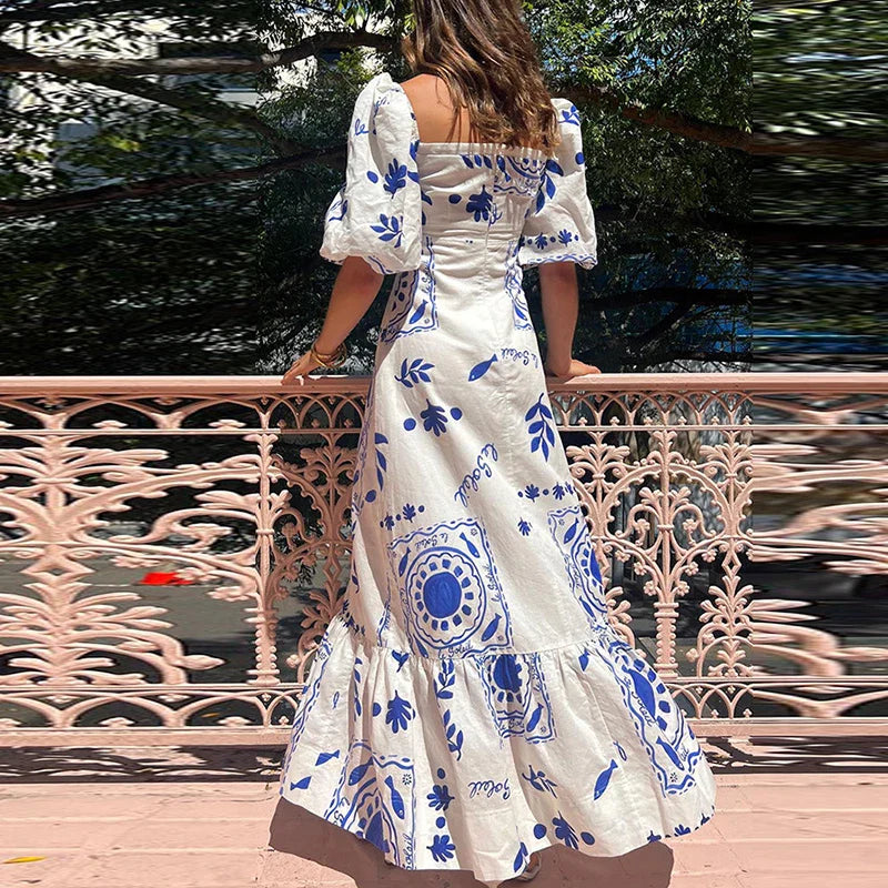 Embrace the Glamour Linen Blend Puff Sleeve Pocket Maxi Dress