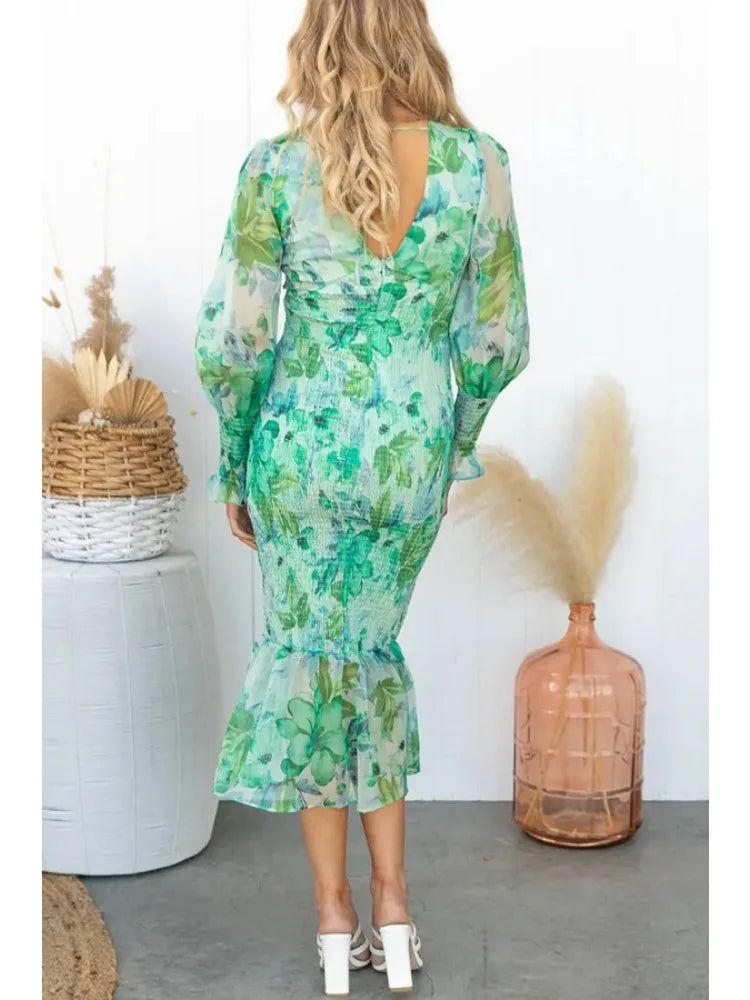 Garden Gathering Floral Smocked Waist Midi Dress