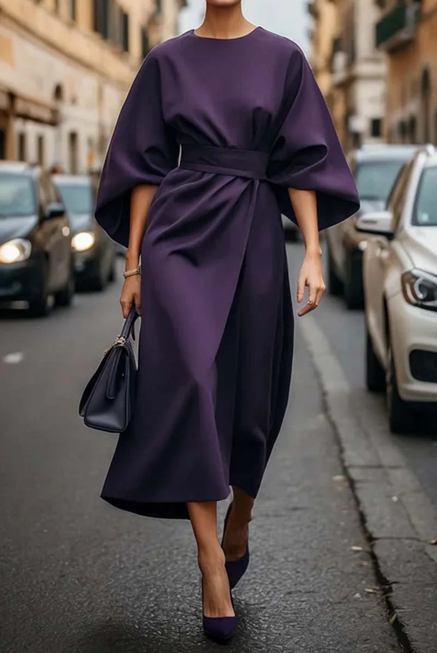 Grace | Elegant Dress with Lantern Sleeves and Belt
