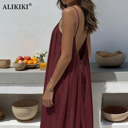 Backless Cami Tie Maxi Dress