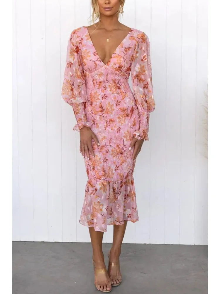 Garden Gathering Floral Smocked Waist Midi Dress