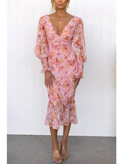 Garden Gathering Floral Smocked Waist Midi Dress