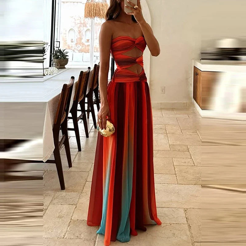 Be My Guest Metallic Pleated Strapless Maxi Dress