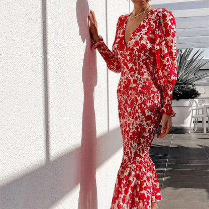Rowena Floral Smocked Waist Bishop Sleeve Midi Dress