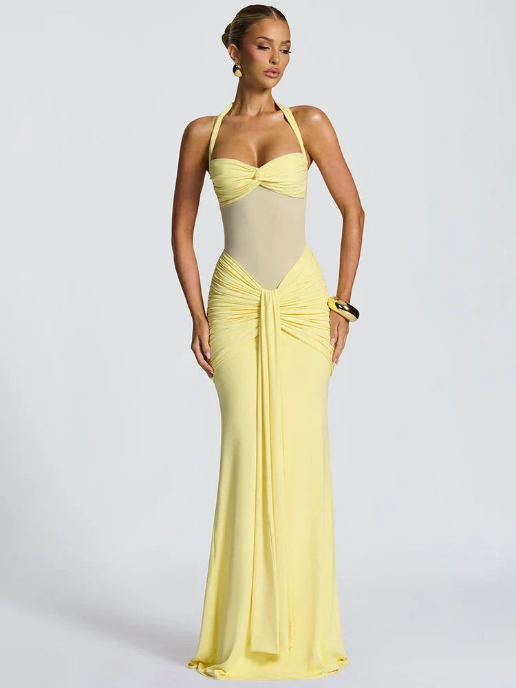 Vixen Halter Neck Bodycon Sheer Panel Maxi Dress