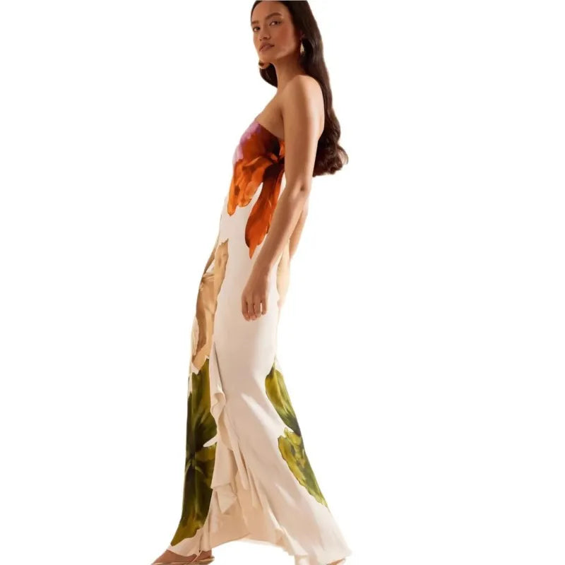 Halter Tassel Backless Slit A-Line Maxi Dress