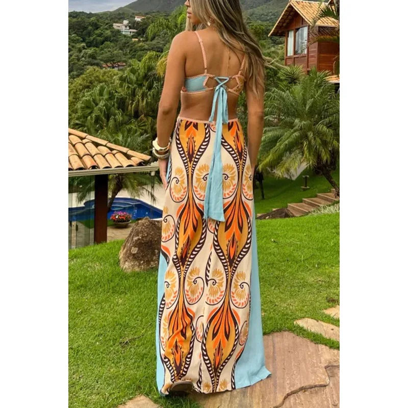 Summer Symphony Linen Blend Cutout Back Tie Maxi Dress