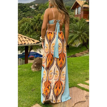 Summer Symphony Linen Blend Cutout Back Tie Maxi Dress