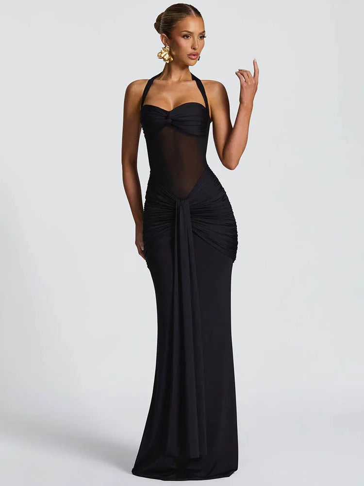 Vixen Halter Neck Bodycon Sheer Panel Maxi Dress