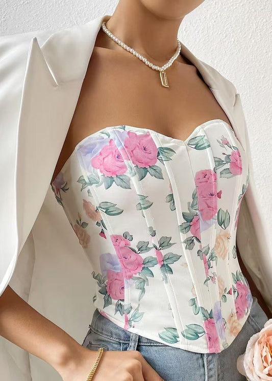 Sexy Apricot Strapless Print Cotton Tanks Summer