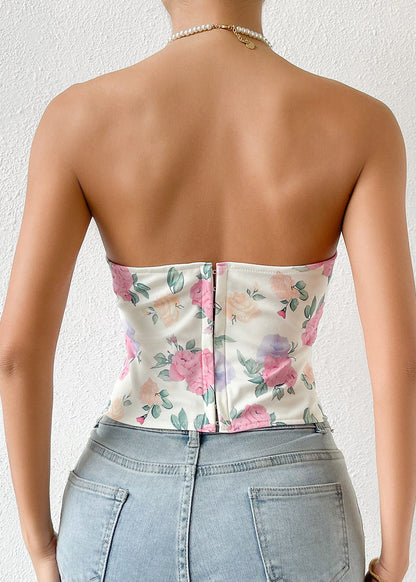 Sexy Apricot Strapless Print Cotton Tanks Summer