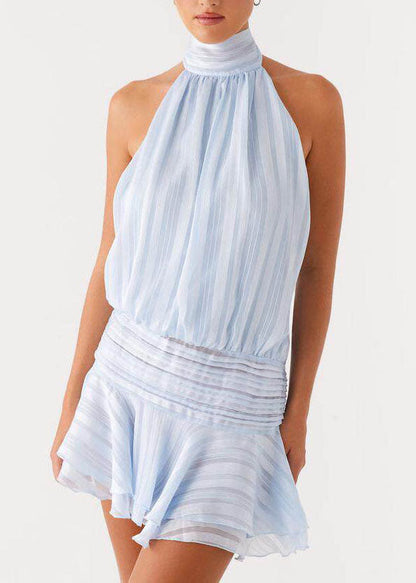 Sexy Beige Backless Patchwork Silk Dress Sleeveless