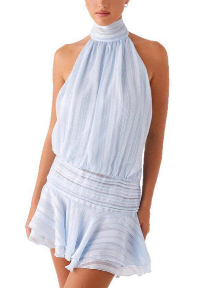 Sexy Beige Backless Patchwork Silk Dress Sleeveless