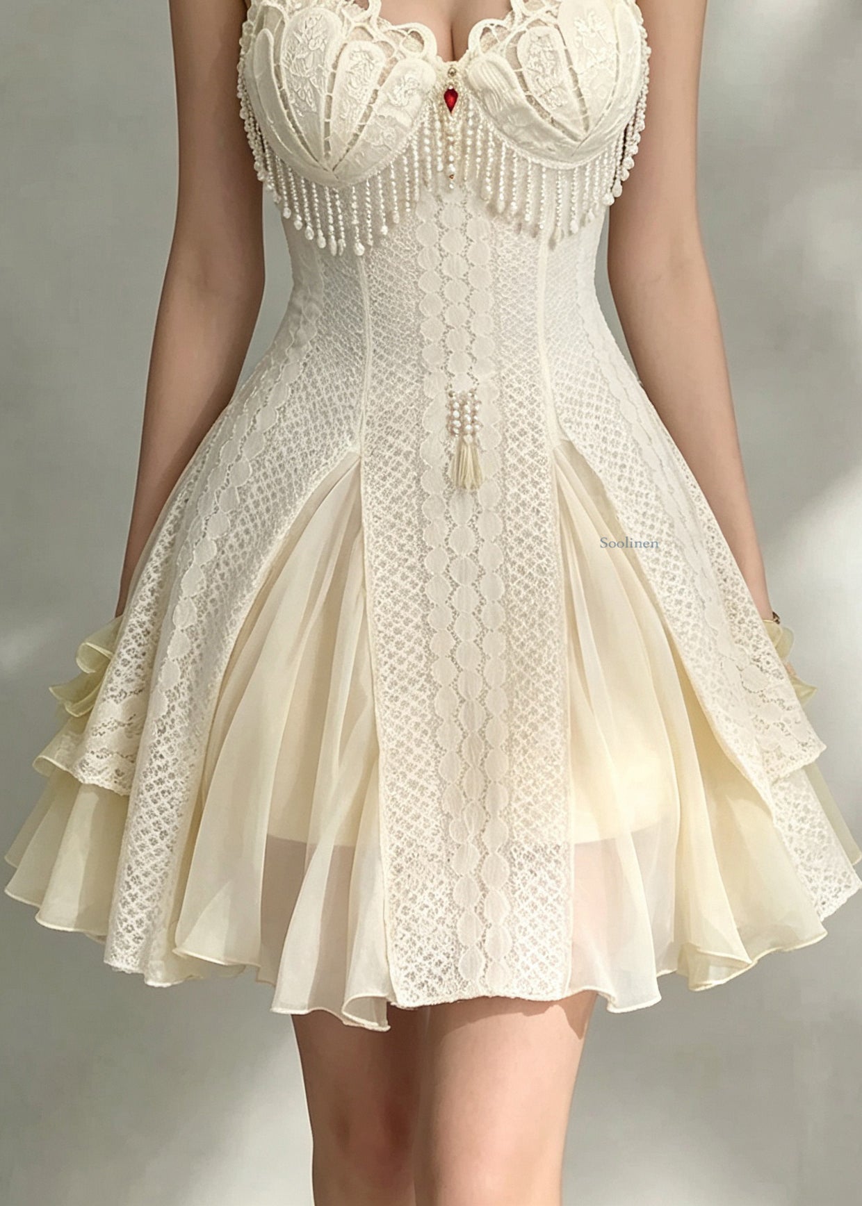 Sexy Beige Tassel Patchwork Mid Spaghetti Strap Dress Sleeveless