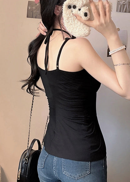 Sexy Black Asymmetrical Cotton Halter Vest Summer