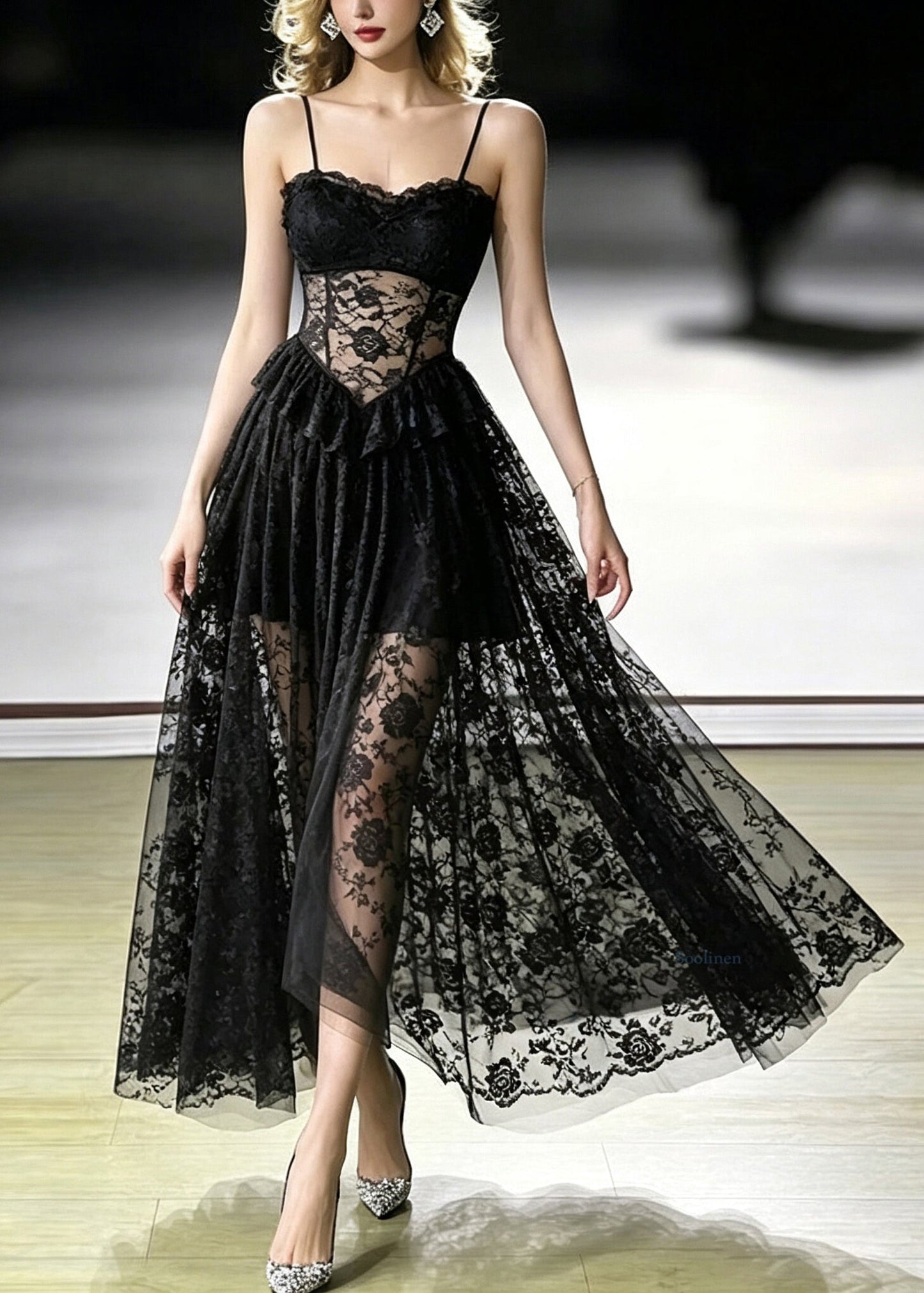 Sexy Black Flattering Sheer Long Spaghetti Strap Dresses Summer