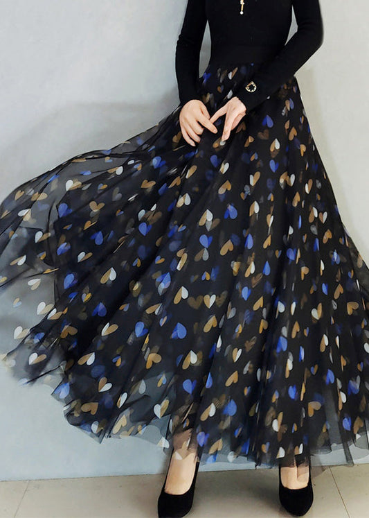 Sexy Schwarz High Waist Tüll A-Linie Rock Frühling