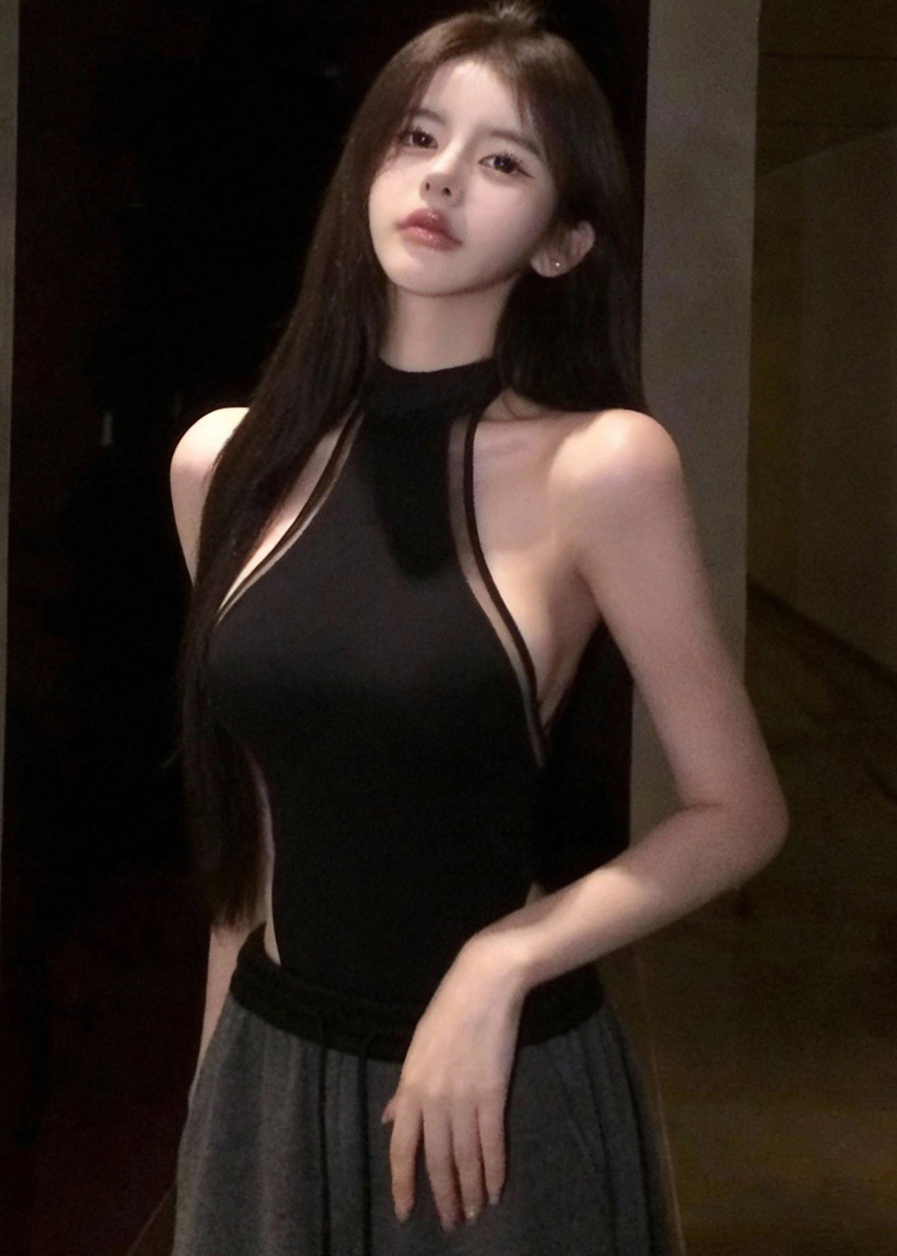 Sexy Black Patchwork Tulle T Shirt Top Sleeveless