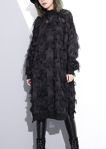 Sexy Schwarz Quaste Aushöhlen spitze Kleid Frühling