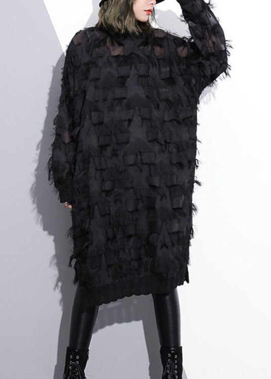 Sexy Schwarz Quaste Aushöhlen spitze Kleid Frühling