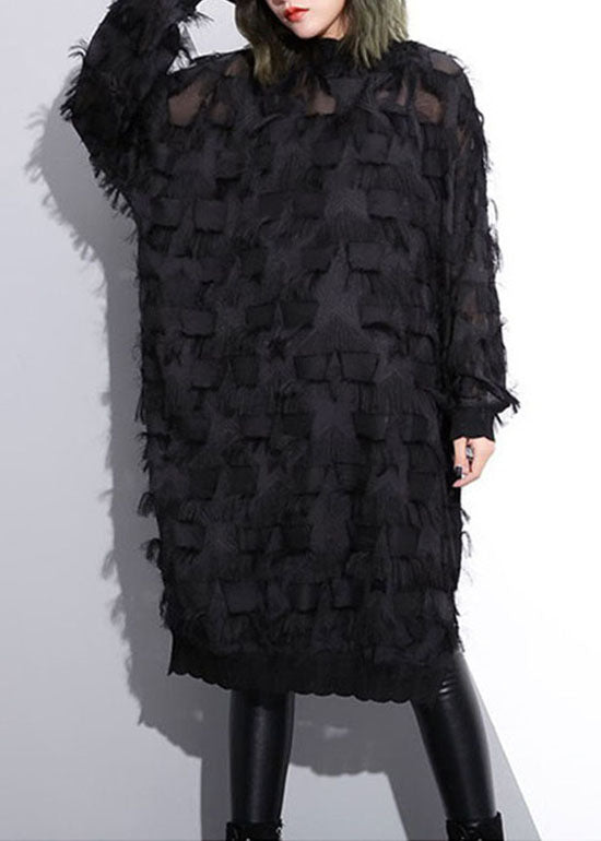 Sexy Schwarz Quaste Aushöhlen spitze Kleid Frühling