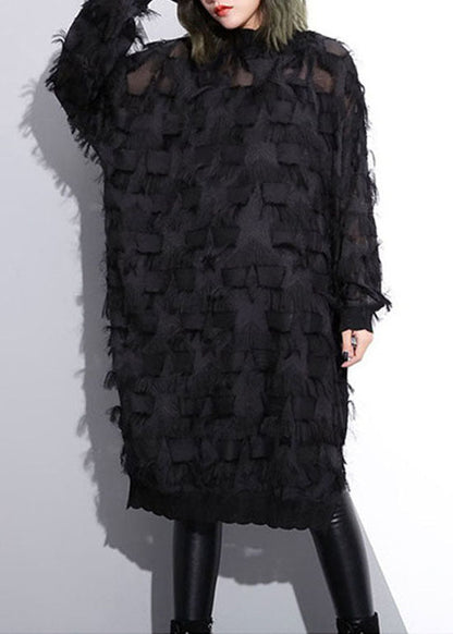 Sexy Schwarz Quaste Aushöhlen spitze Kleid Frühling