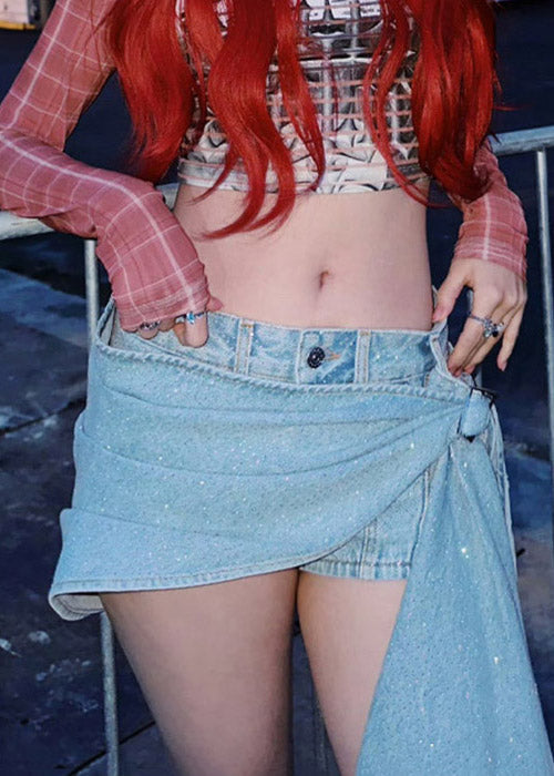 Pantalones cortos vaqueros de cintura alta asimétricos azules sexys para verano